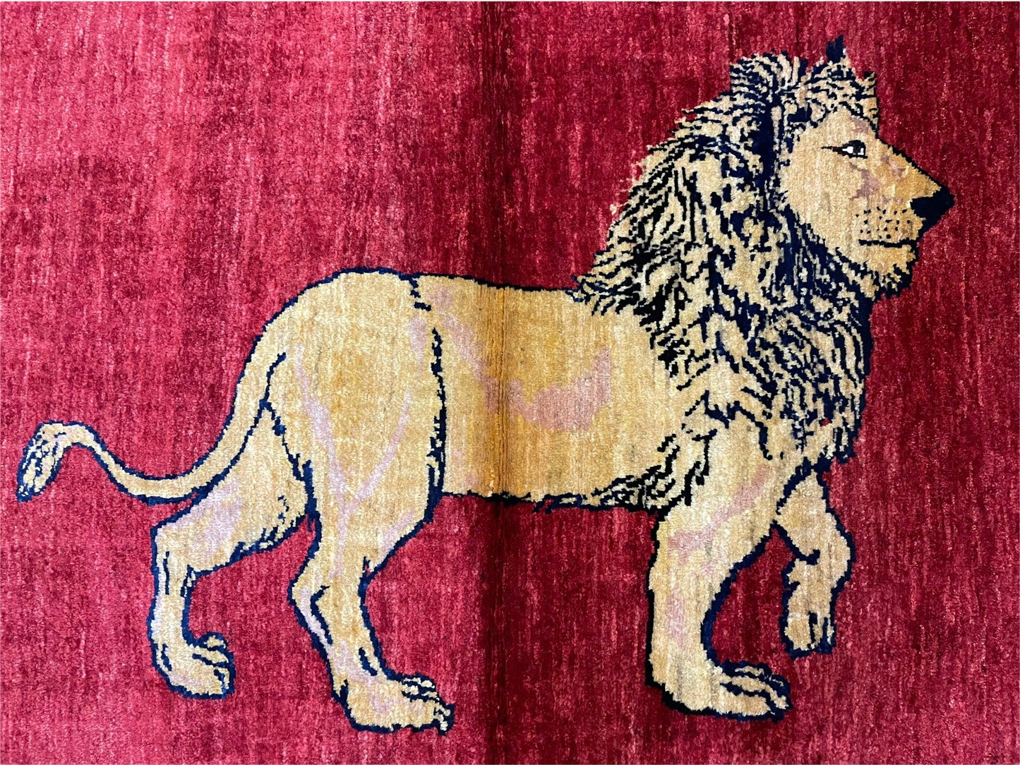 NEW 3 X 5 Handmade Hand-Knotted Quality Wool Rug New Vintage Lion Red Pictorial