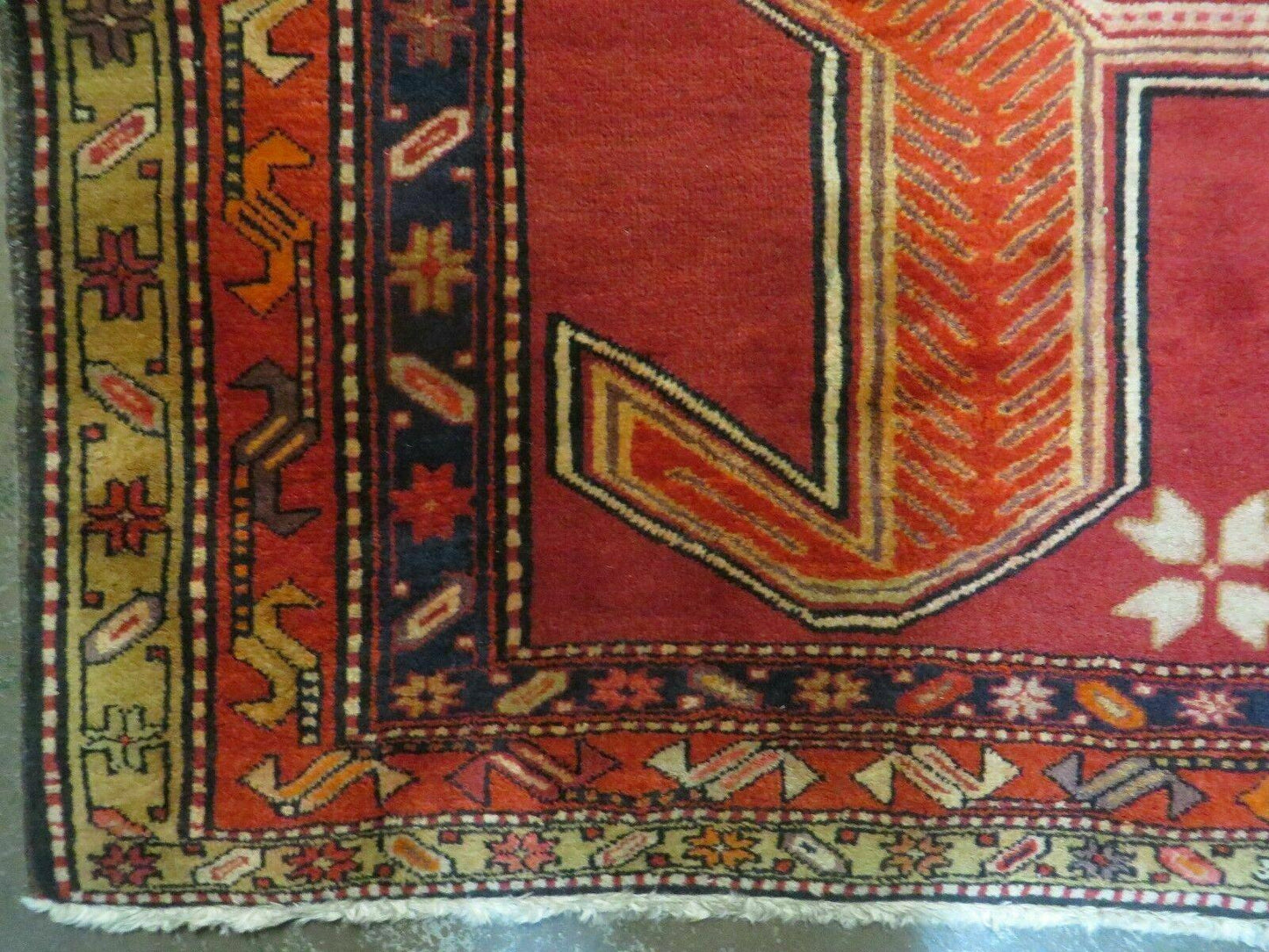 USED 4' 10" X 11' Antique Handmade Turkish Kazak Wool Rug SHIELD Hand Knotted Red