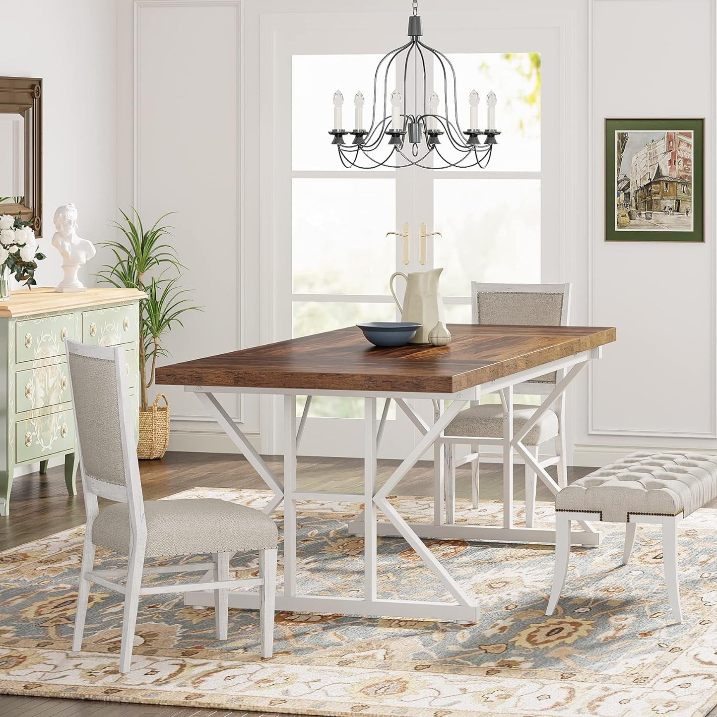 NEW Farmhouse Dining Table For 6, 70.8 Inch Wood Table Two Tone