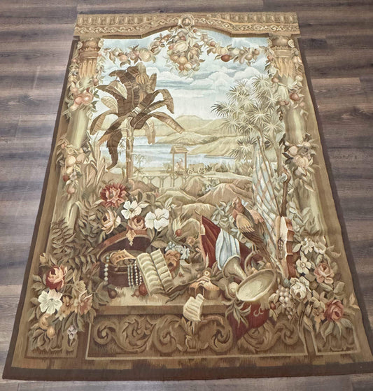 USED Vintage French Tapestry 5x7, Handmade, Wool, Aubusson Weave