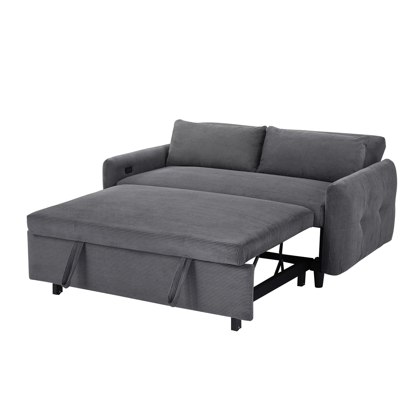 NEW 54.5’ Dark Grey Corduroy Modern Convertible Pull-out Sofa Bed
