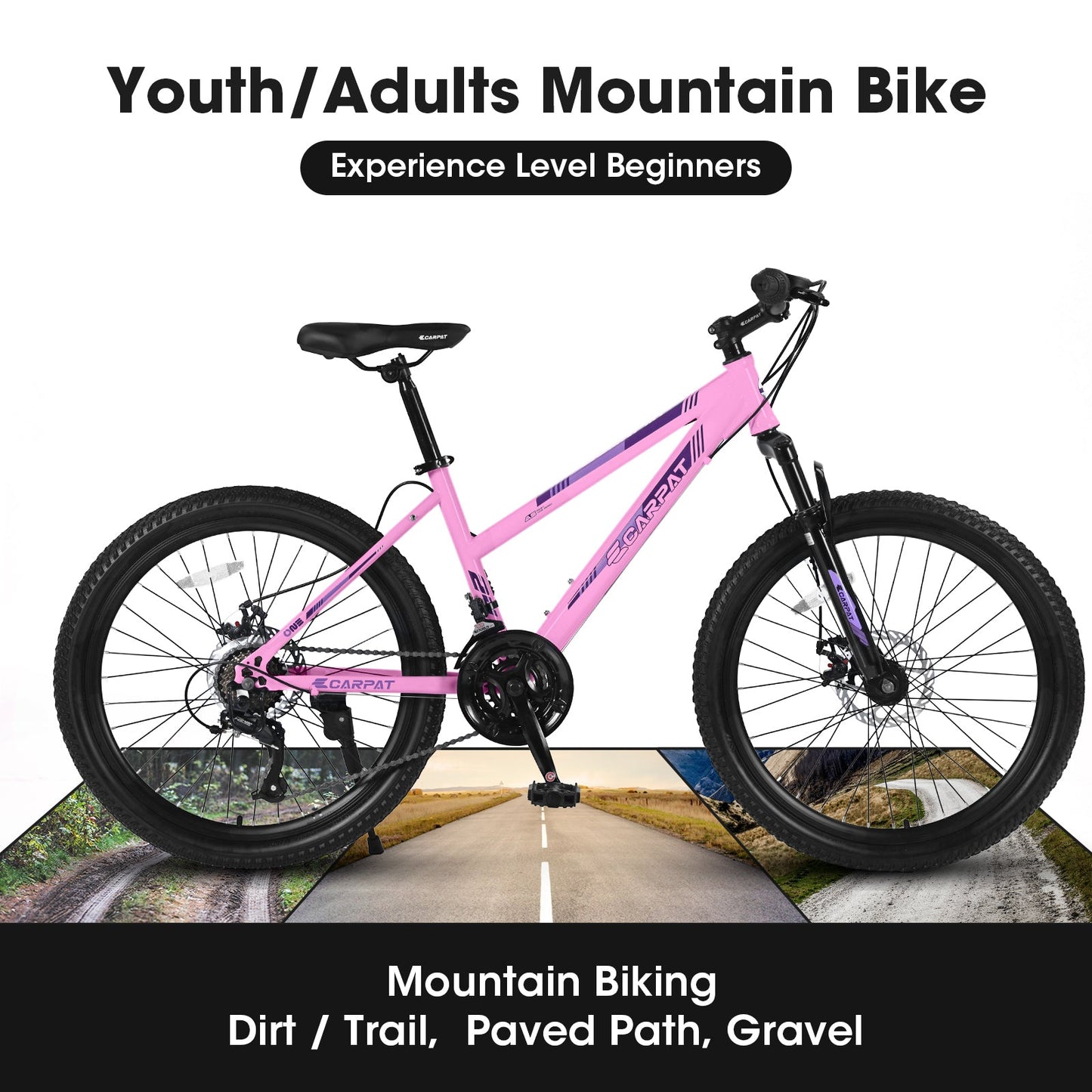 NEW S26103 26 inch Mountain Bike for Teenagers Girls Women, Shimano 21 Speeds with Dual Disc Brakes and 100mm Front Suspension