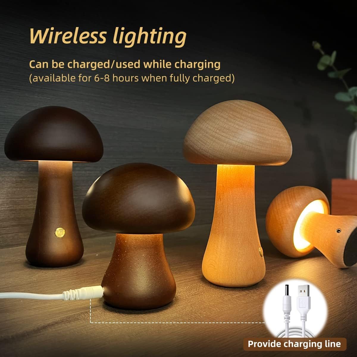 NEW INS Wooden Cute Mushroom LED Night Light With Touch Switch  Bedside Table Lamp For Bedroom Children's Room Sleeping Night Lamps Home Decor