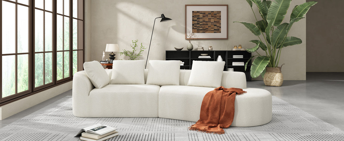 NEW 116' Modern Curved Sectional Sofa with High-Density Fully Compressed Sponge and Chaise Lounge, Pearl Upholstery, 2-Piece Set, Fully Assembled Right Hand Facing, Perfect for Living Room, Lounge