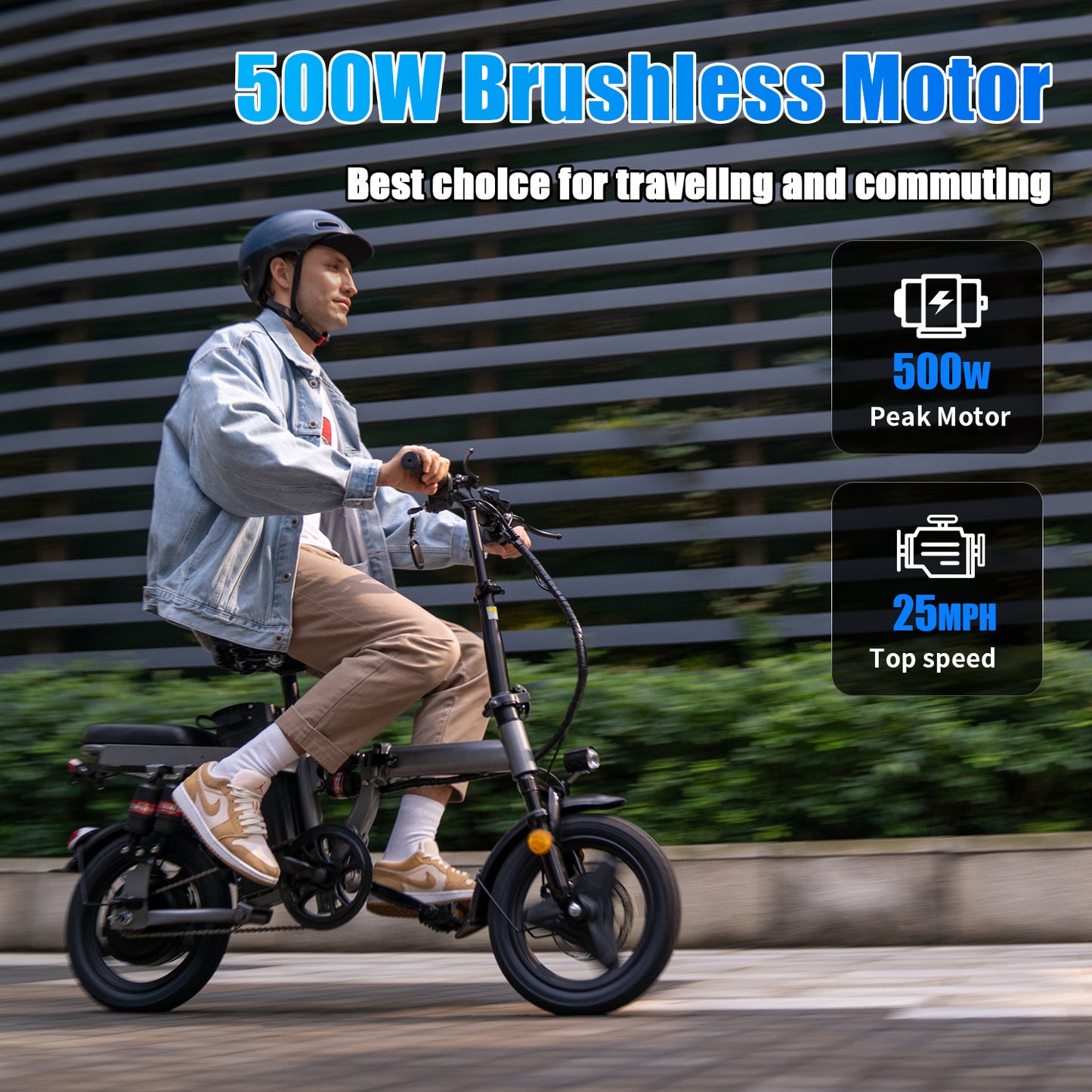 NEW ASKGO Adult Men Women E-Bike 48V 15AH Removable Battery 25MPH 500W Brushless Motor, Lightweight 14'' Tire LCD Display Electric Bike Bicycle