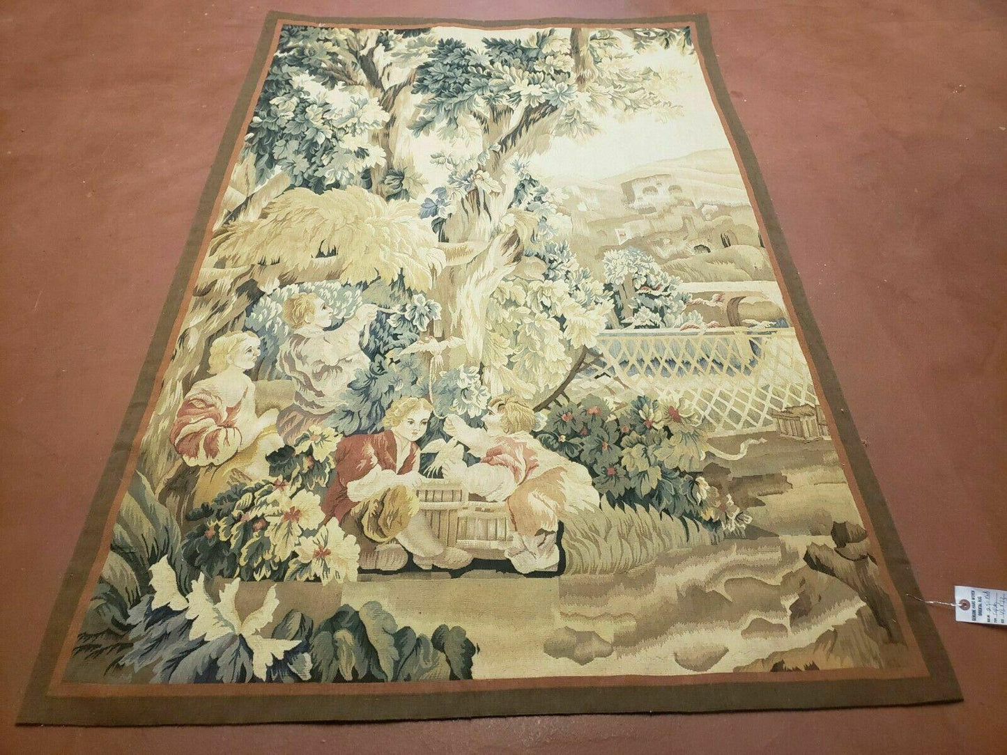 USED 4' X 6' Tapestry French Design Handmade Aubusson Weave Nature One Of A Kind