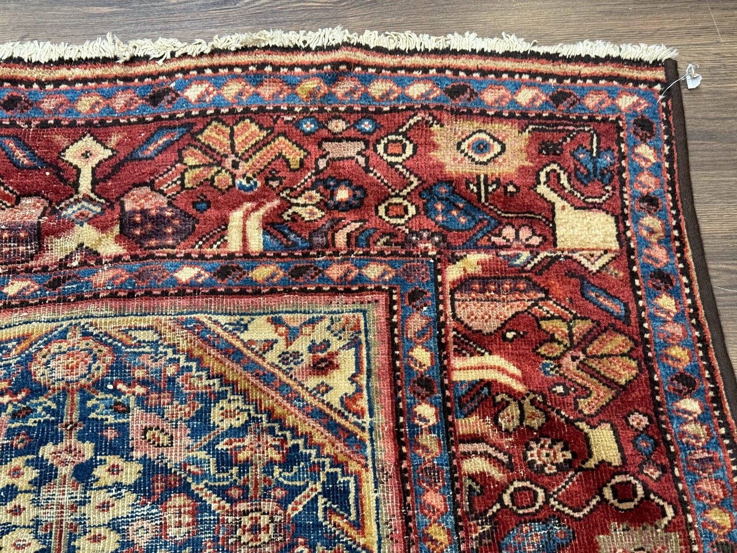 USED Antique Persian Rug 4x7, Blue and Red Malayer Carpet, Rare