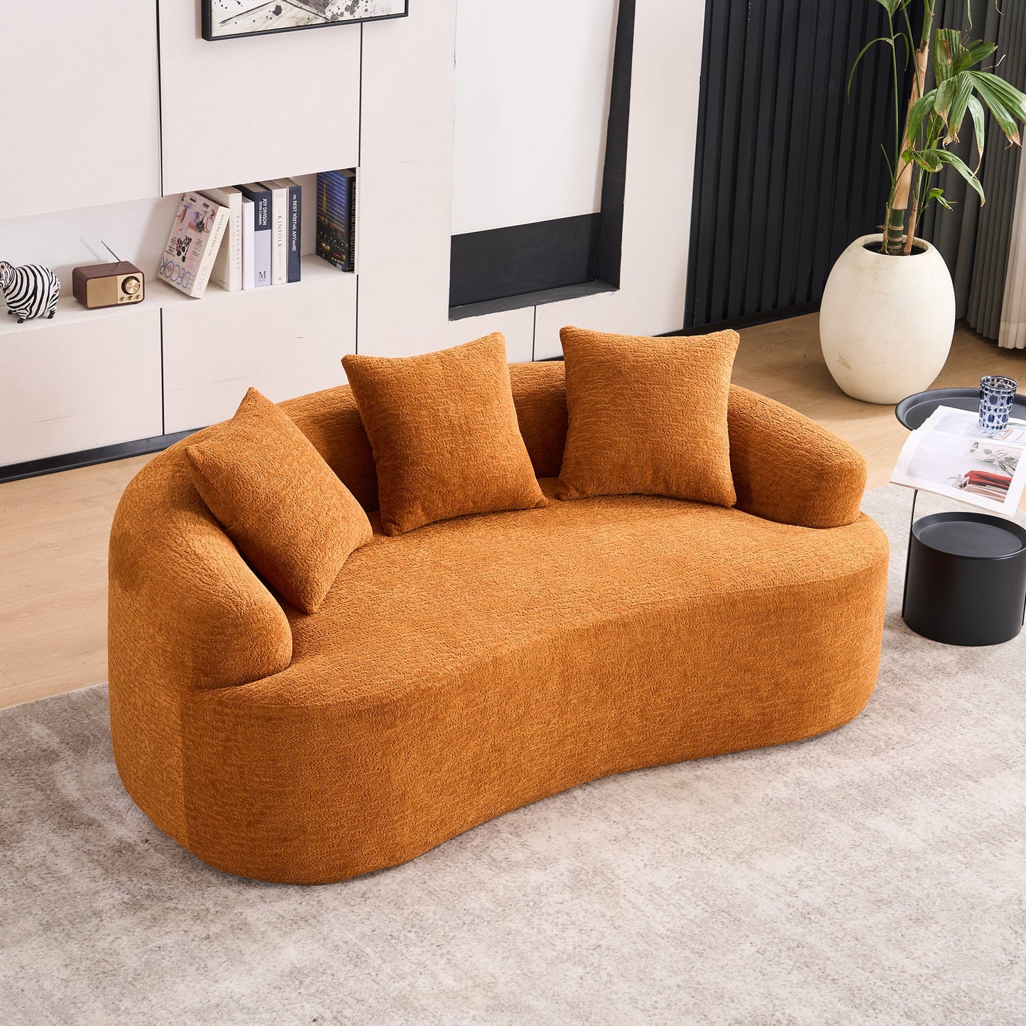 NEW Orange Curved Loveseat Full Compression Sponge Sofa 30D Chenille Couch