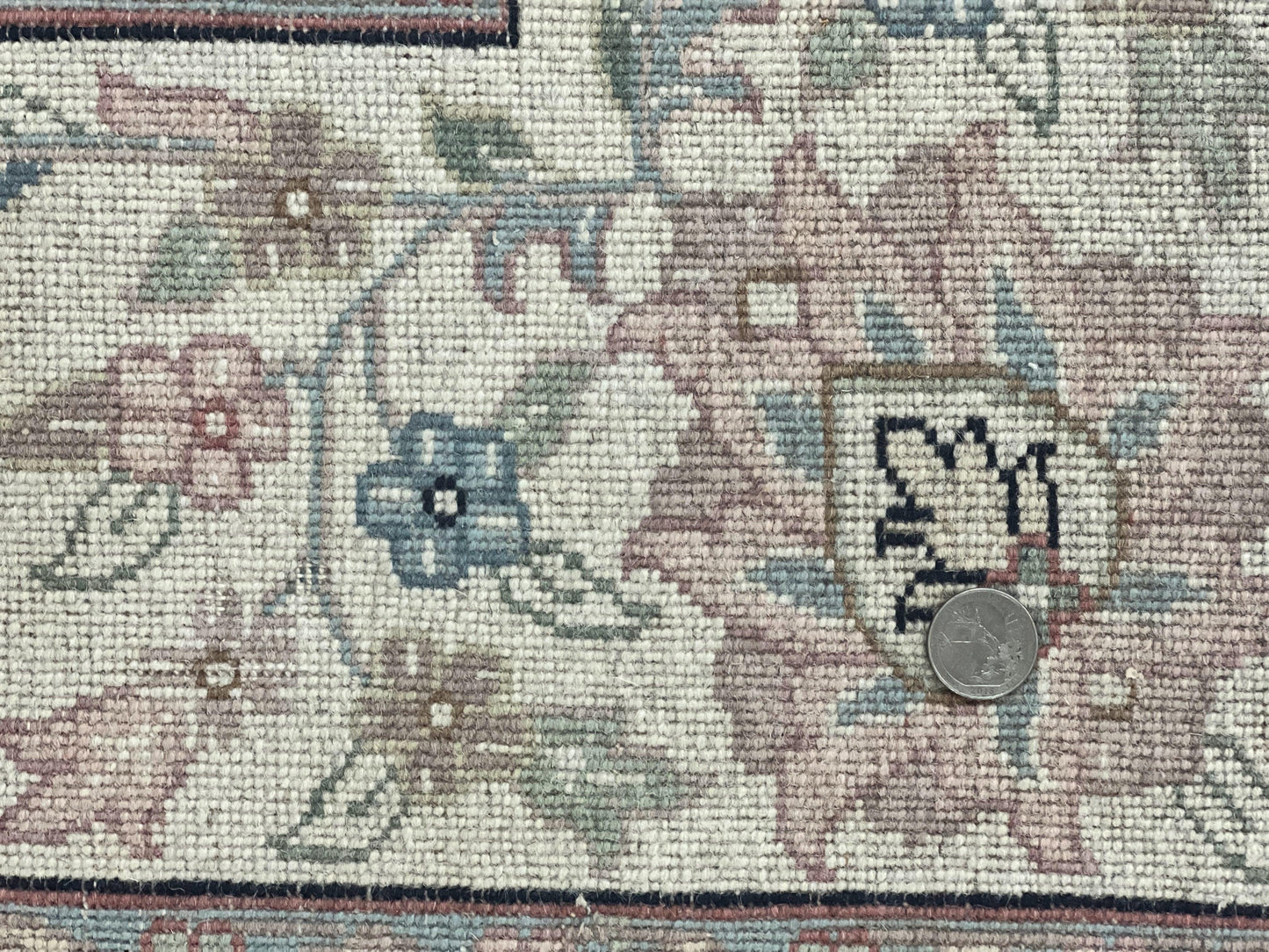 USED Indo Persian Rug 9x12, Navy Blue and Ivory/Cream, Floral Allover, Wool Vintage Handmade Carpet