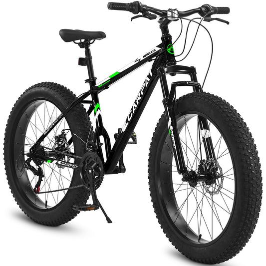 NEW S26109 Elecony 26 Inch Fat Tire Bike Adult/Youth Full Shimano 21 Speed Mountain Bike, Dual Disc Brake, High-Carbon Steel Frame, Front Suspension, Mountain Trail Bike, Urban Commuter City Bicycle