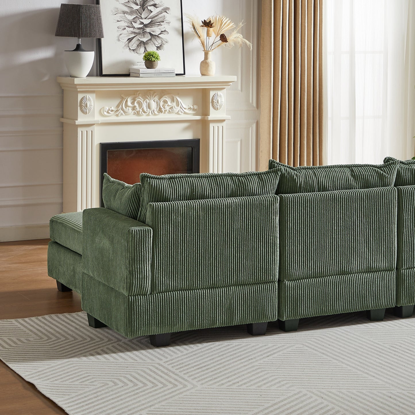 NEW 113.5'' Modular Sectional Corduroy U Shaped Sofa Couch with Storage Ottoman 6 Seat Convertible Sections and Chaise