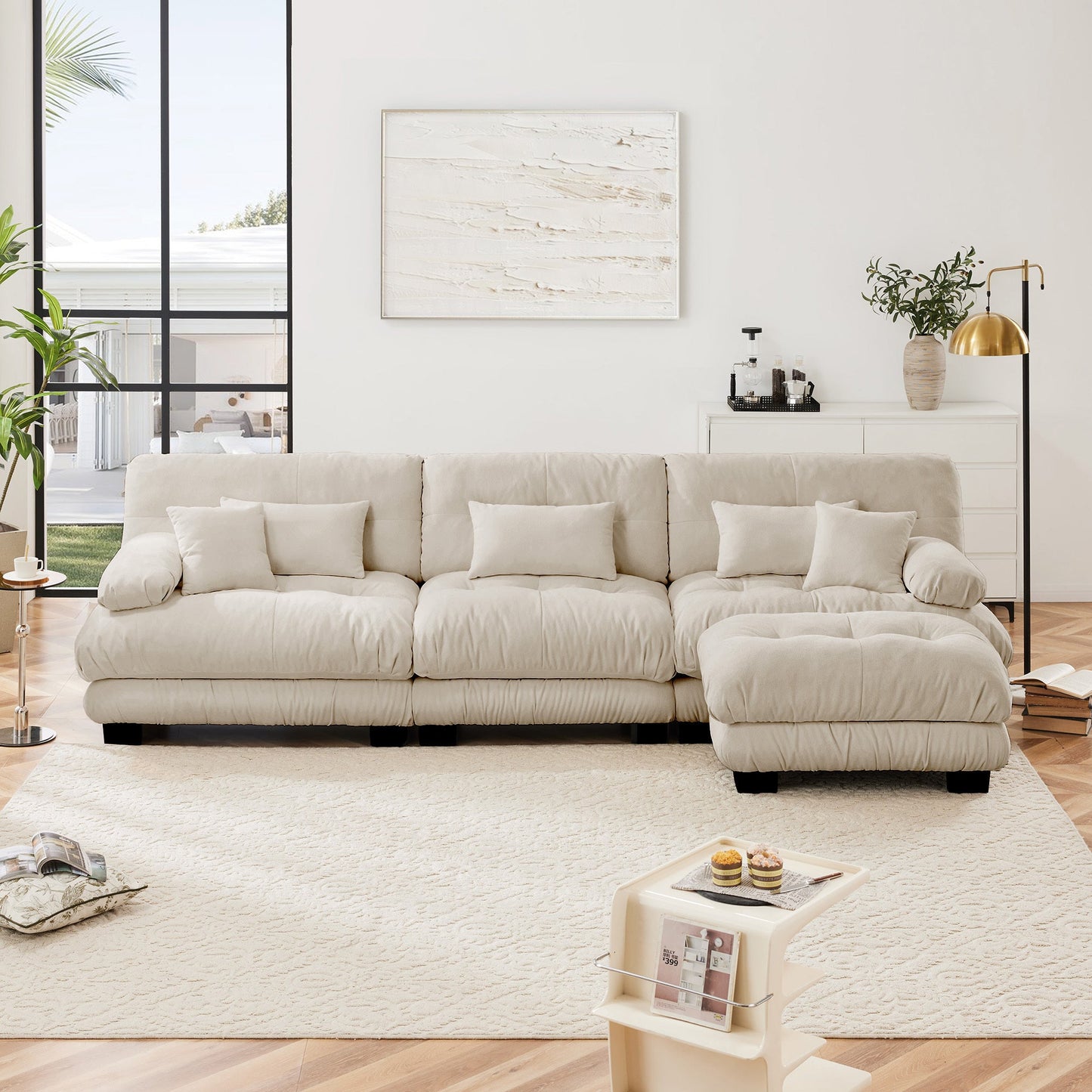 NEW Luxury Chenille Light Coffee Modular Sectional Sofa Oversized L Shaped Cloud Deep Seat Couch with Convertible Ottoman