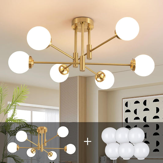NEW Gold Sputnik Chandelier Glass Globe Shade Modern Light
