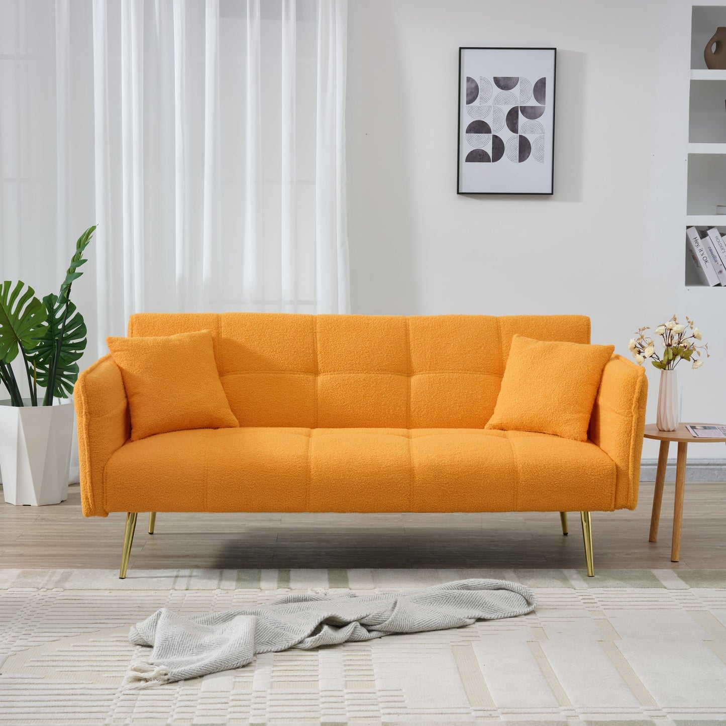 NEW 70-inch Modern Teddy Fleece Convertible Futon Sofa Bed with Adjustable Arms and Backrest