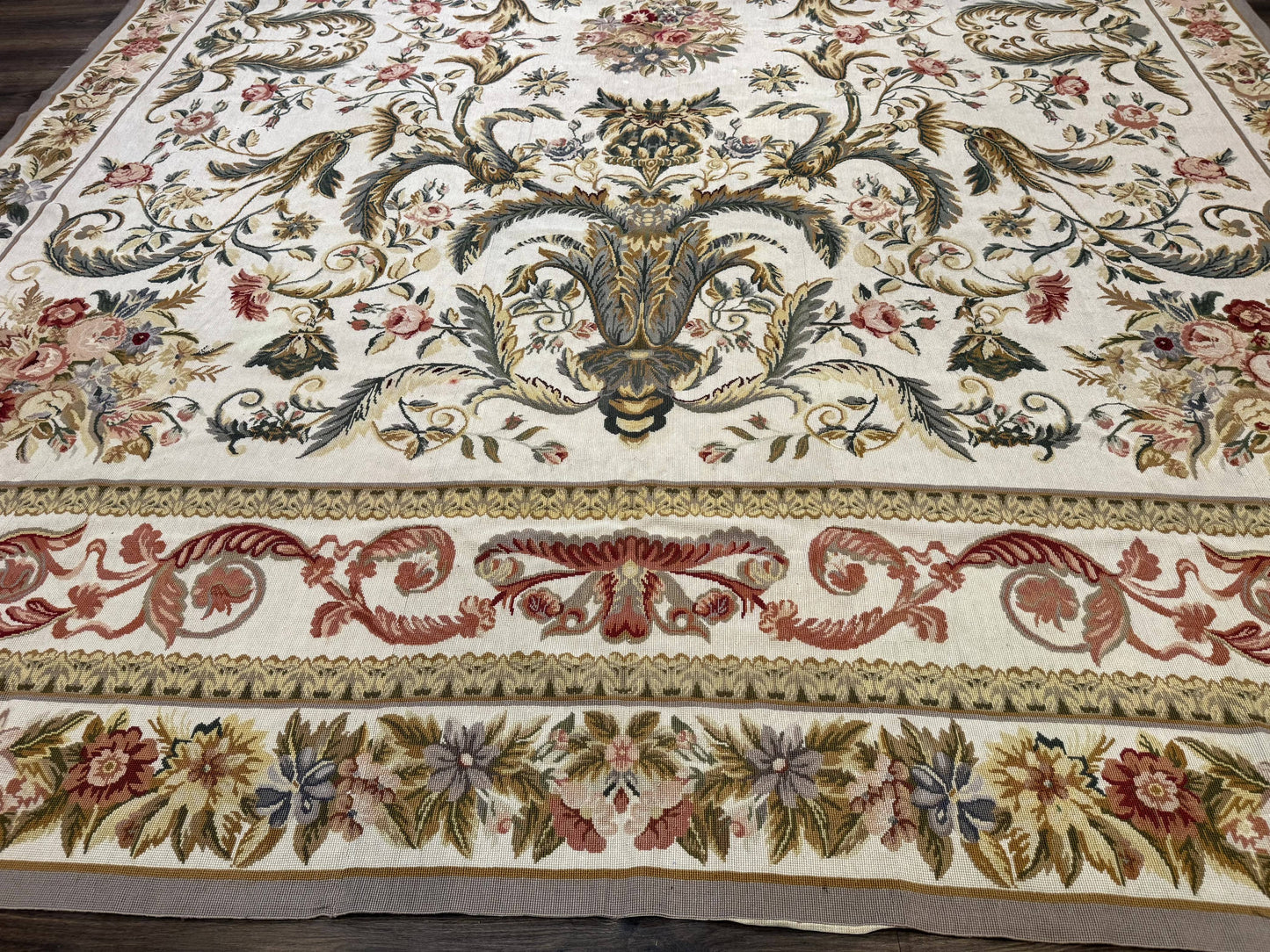 USED Aubusson Needlepoint Rug 10x14, Elegant European French Carpet, Vintage Carpet