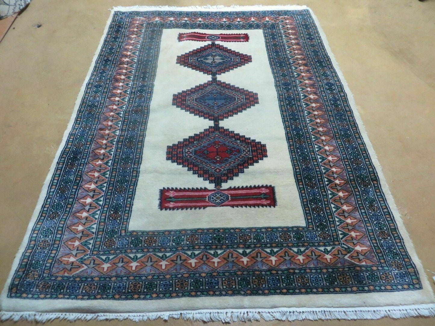 USED 4' X 6' Vintage Handmade Bokhara Turkoman Pakistan Wool Rug Carpet Nice
