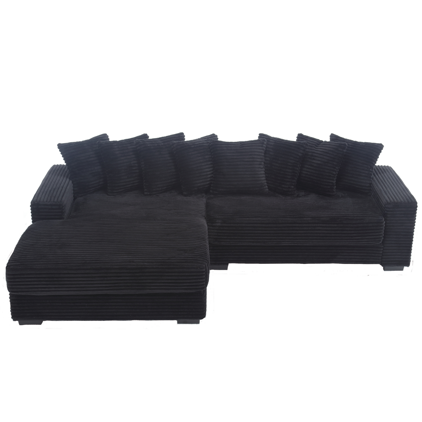 [NEW ARRIVED] [VIDEO PROVIDED] Oversized Two-Piece  Couches,  L Shaped Sofa, Corduroy, Left Chaise Daybed,with Armrests,Eight Throw Pillows,Corner Sofa,Easy To Assemble, Black