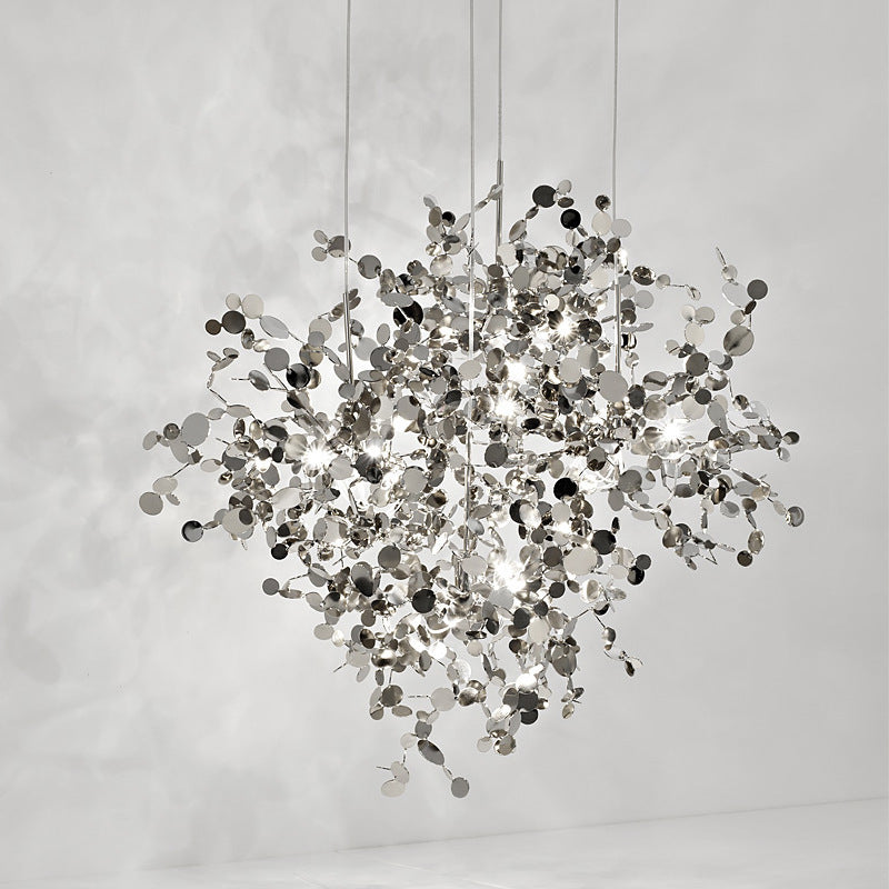 NEW Nordic Minimalist Living Room Window Bar Tree Leaf Stainless Steel Chandelier