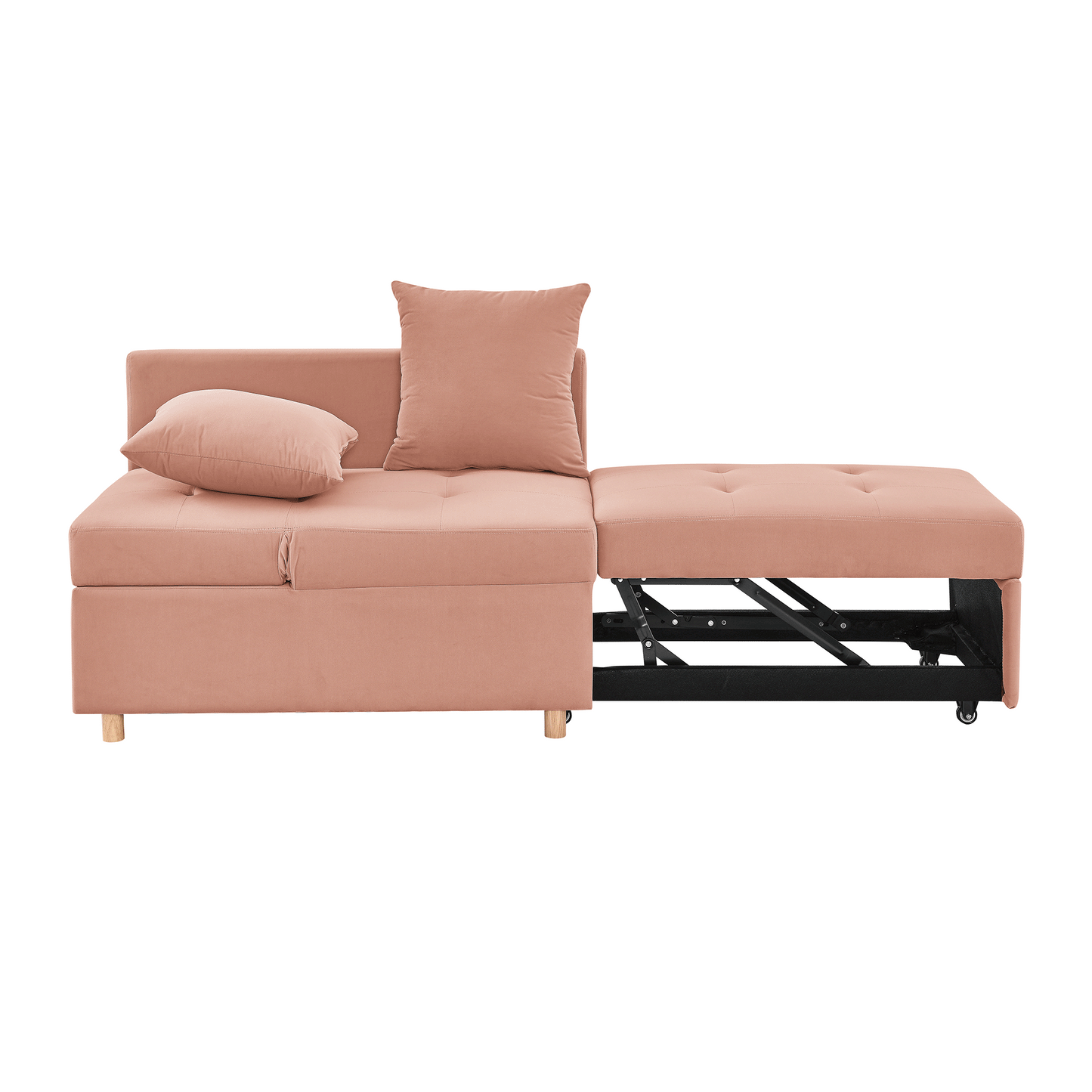 NEW Modern Linen Pink Fabric Convertible Sleeper Sofa Chair Adjustable Backrest Recliner with Pullout Couch Bed with Wheels