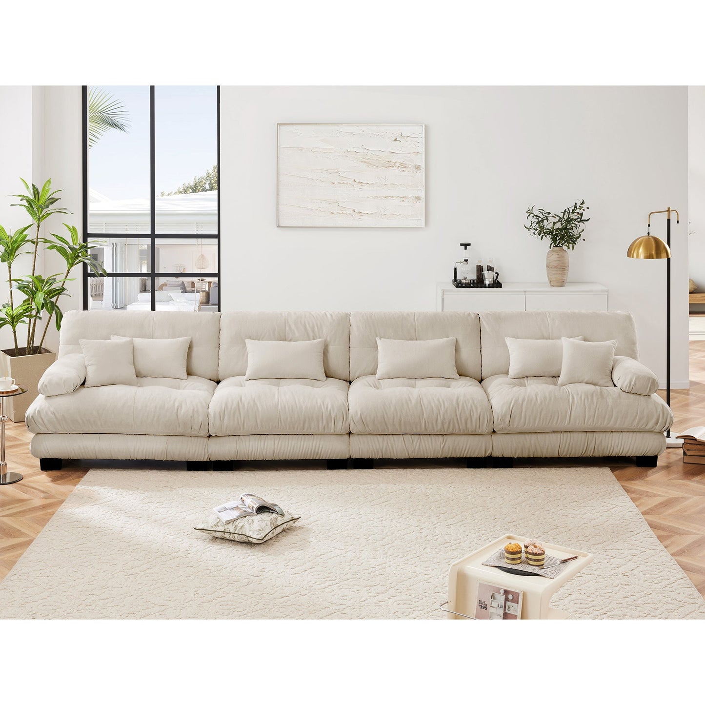 NEW Light Coffee Chenille Comfy Upholstered 4-Seater Sectional Sofa Modular Deep Seat Sofa Couch