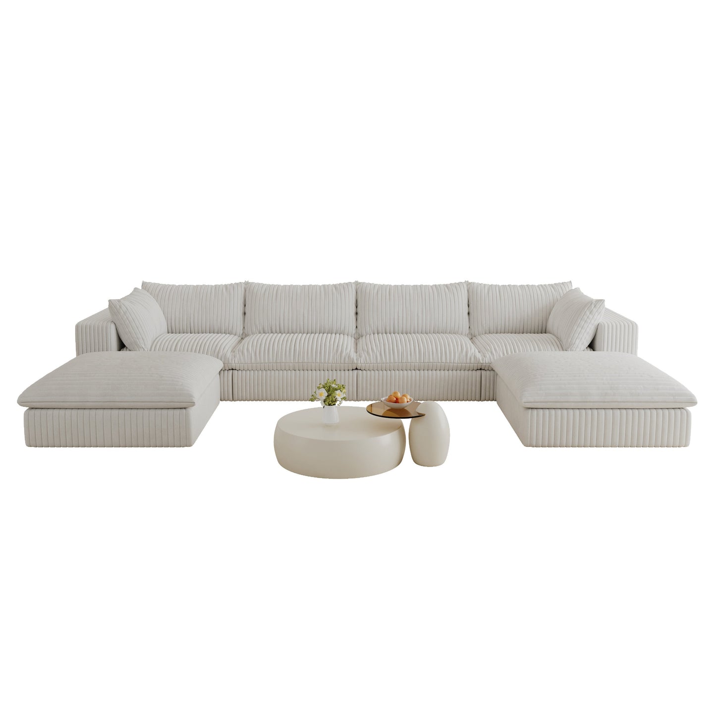 NEW 157.6' Double Layer Removable Cushion Cloud White Corduroy Fabric Deep Seat Sofa Couch