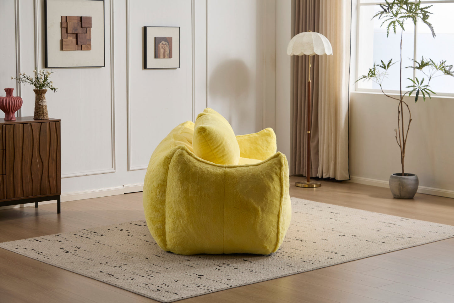 NEW Yellow Giant Bean Bag Couch Ultra Soft Fluffy Loveseat Bean Bag Sofa