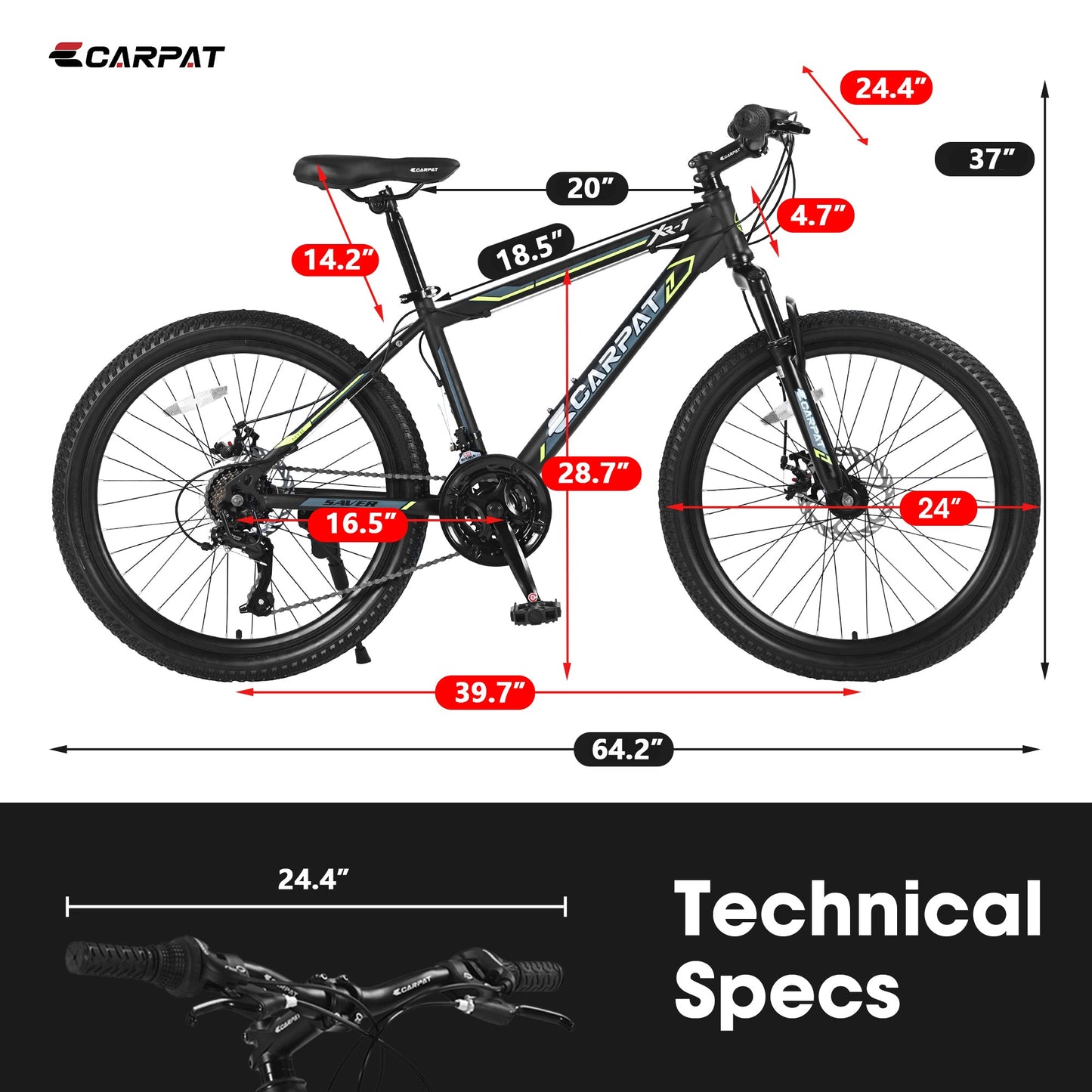 NEW S24102  24 Inch Mountain Bike Boys Girls, Steel  Frame, Shimano 21 Speed Mountain Bicycle with Daul Disc Brakes and Front Suspension MTB