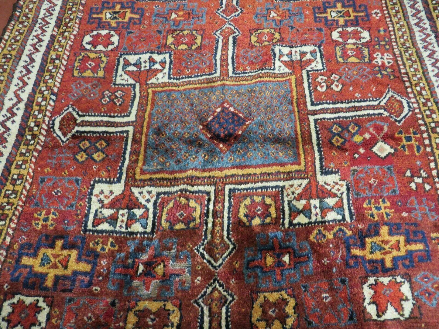 USED Antique Moroccan Runner Rug 4x9, Wide Runner, Hand Knotted Tribal Oriental Carpet, Hallway Rug, Geometric Medallions, Red, Bohemian Rug Nice