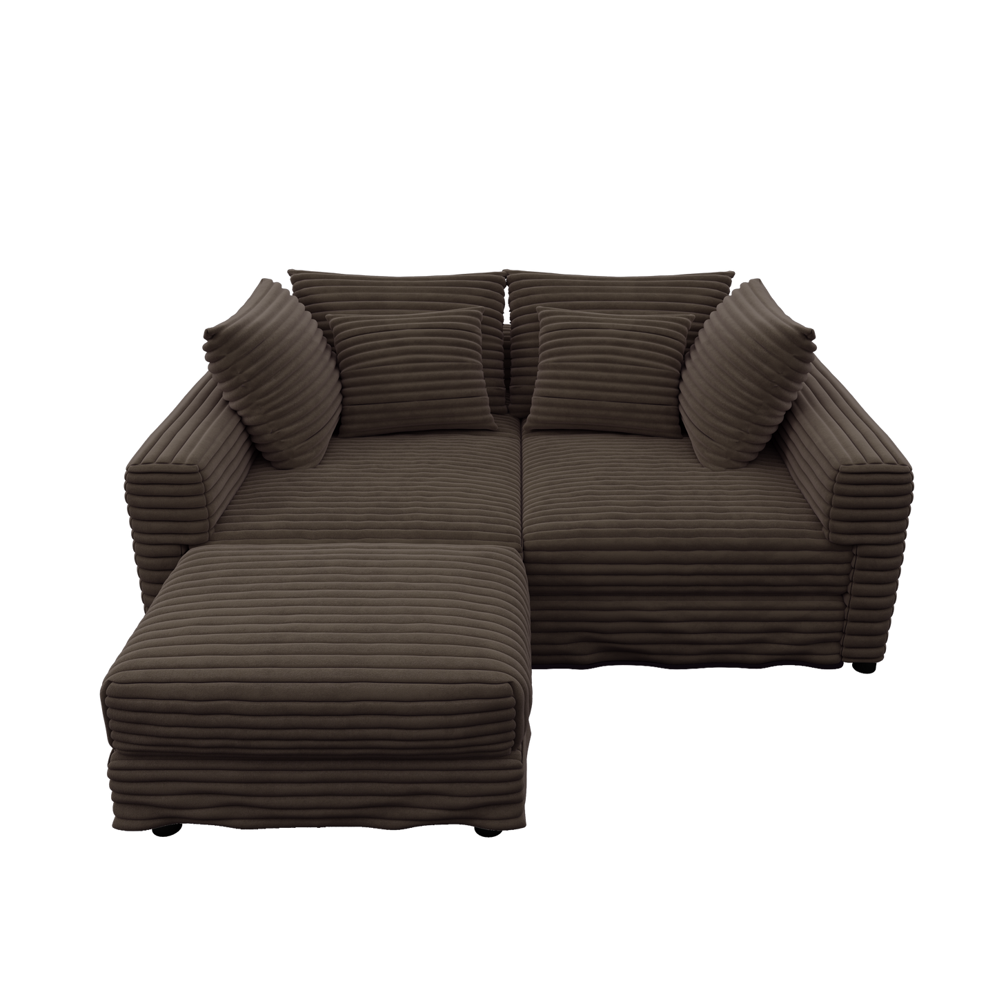 NEW 102.4' Modern Comfy Plush Upholstered Camel Corduroy 4-Seat Convertible Sofa Lounge Chair Comfy Upholstered Sofa Deep Seat Couch with Soft Pillows and Movable Ottoman