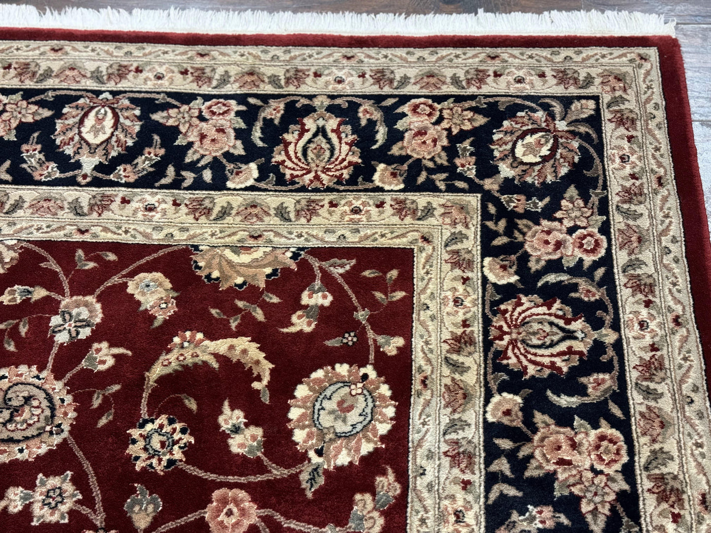 USED Maroon Persian Area Rug 8x10, Floral Allover, Pak Persian, Wool and Silk Highlights, Traditional Oriental Carpet