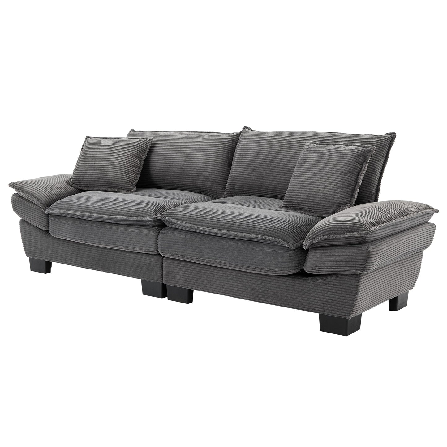 NEW Comfy Grey Upholstered Deep Seat Corduroy Sofa Sleeper Couch Loveseat with Pillows