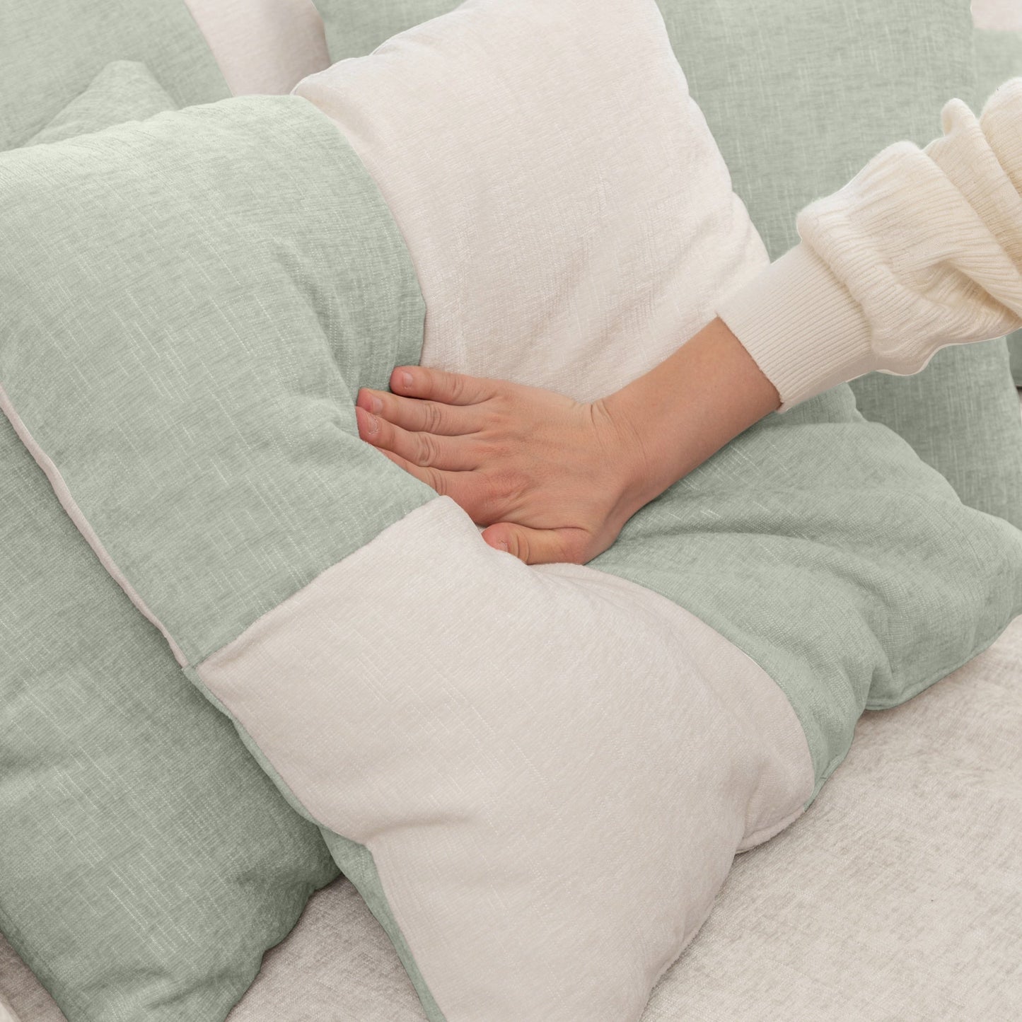 NEW Modern Oversized Beige Round Barrel Velvet Upholstered Lounge Armchair Accent Chair with Ottoman and 5 Pillows