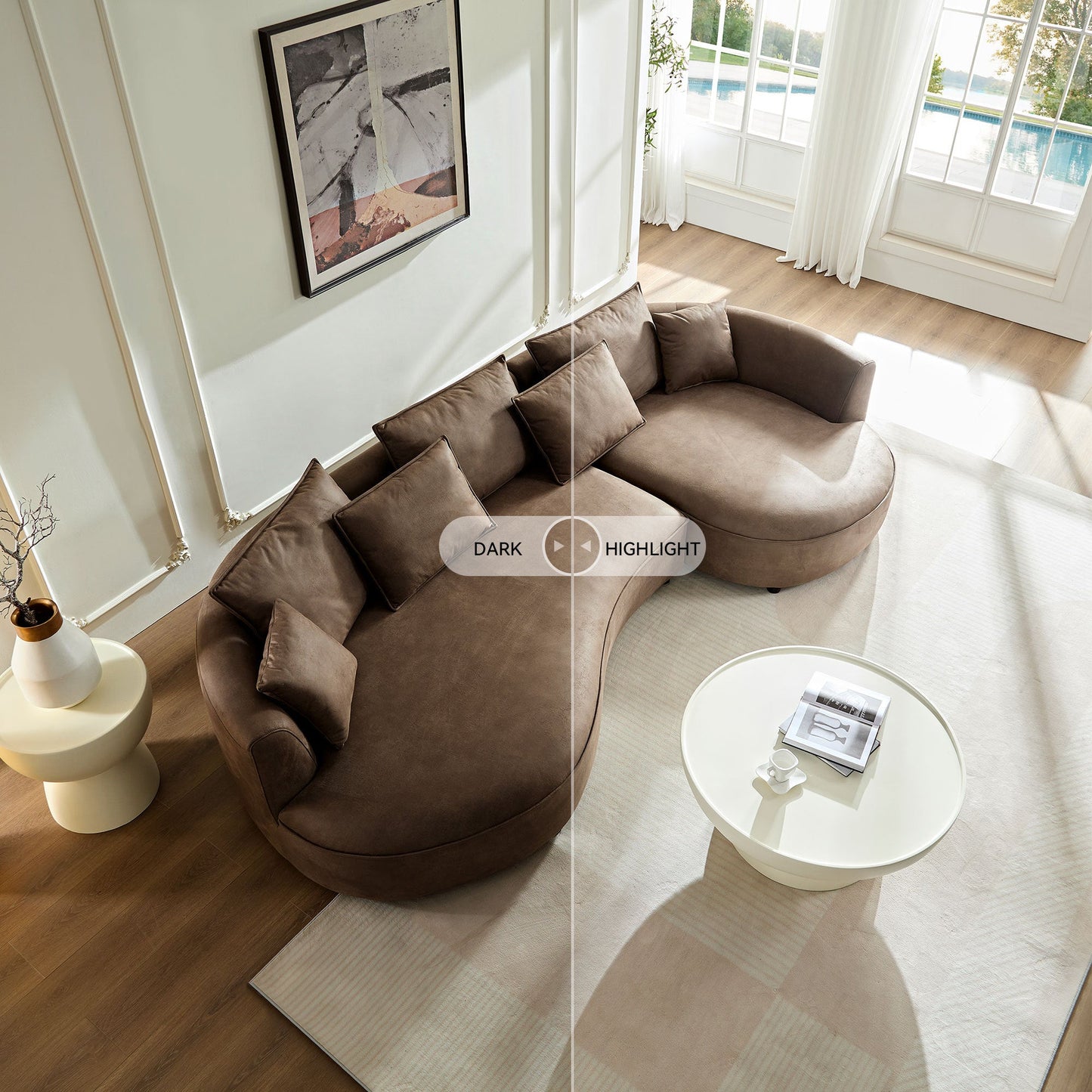 1NEW 28.74 Inch Modern Sectional Curved Sofa Couch for Living Room,Leathaire Upholstered 5-Seat Sofa Couch, Technology Cloth Couch Set for Apartment Office,Brown