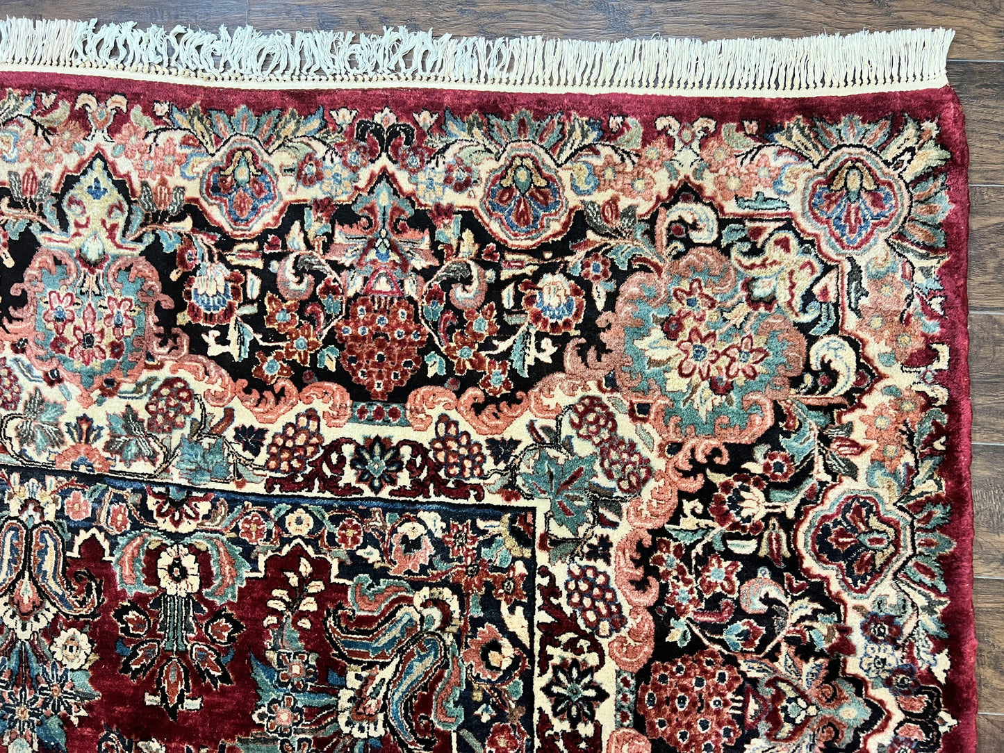 USED Persian Sarouk Rug 12x17, Wool Hand Knotted Antique Carpet, Dark Red, Traditional Floral Oriental Rug, 12 x 17 Extra Large Handmade Rug