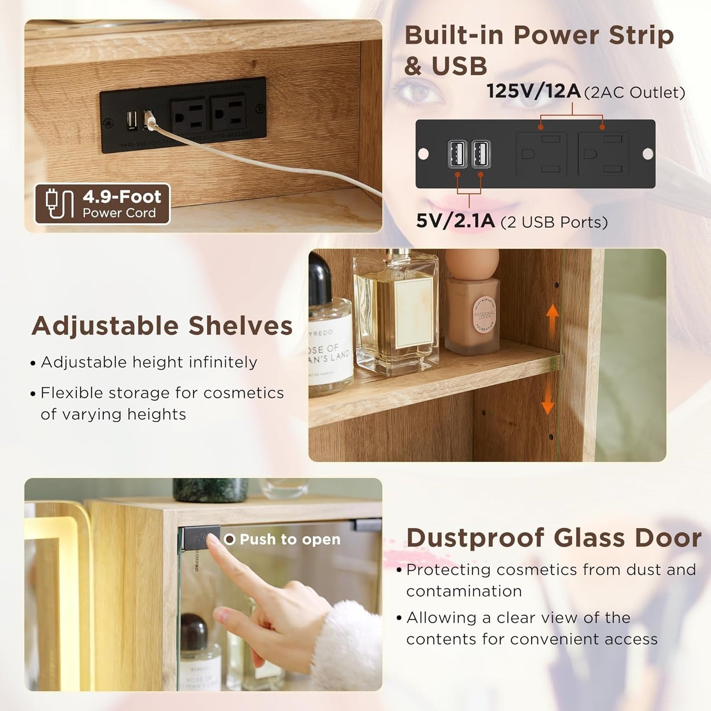 NEW Oak Fluted Makeup Vanity 48 Inch With Lighted Mirror