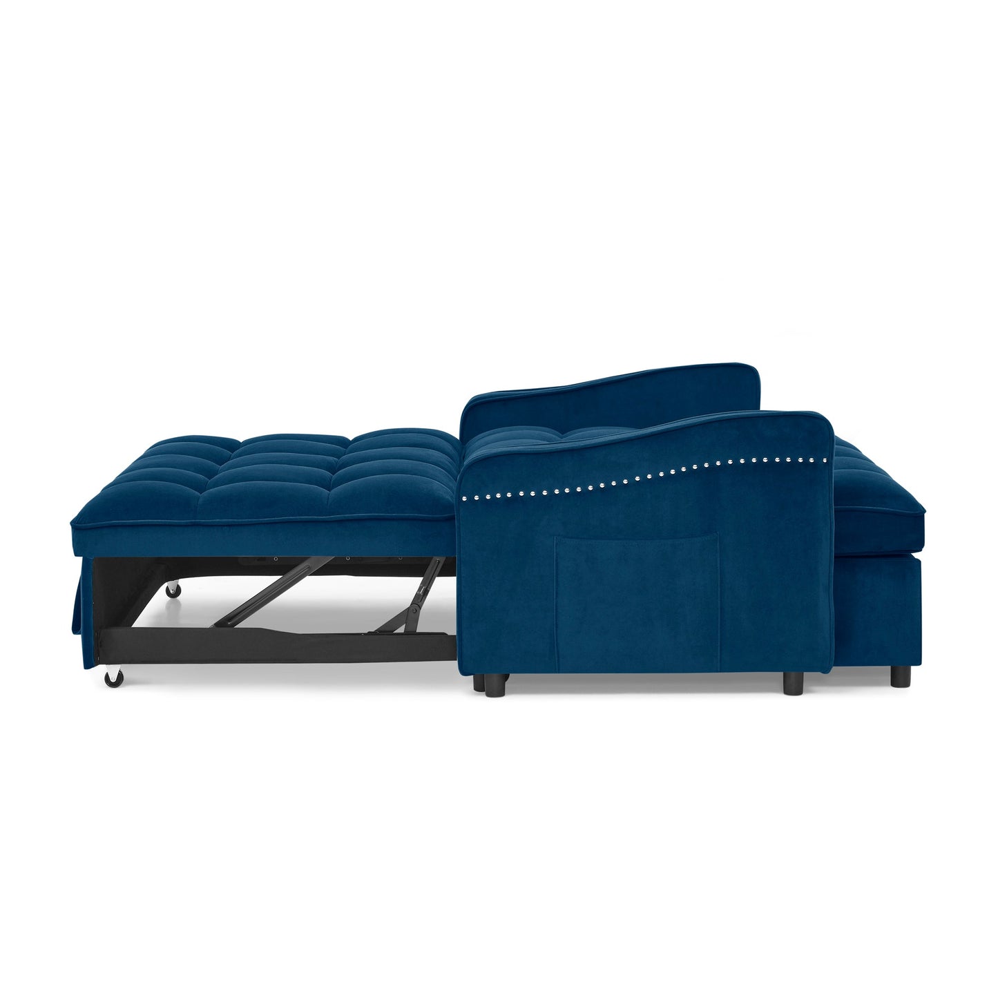 NEW Blue Copper Nail Loveseat Sofa Bed with Pull-out Bed with Adjustable Back Two Arm Pocket TypeC and USB Charging