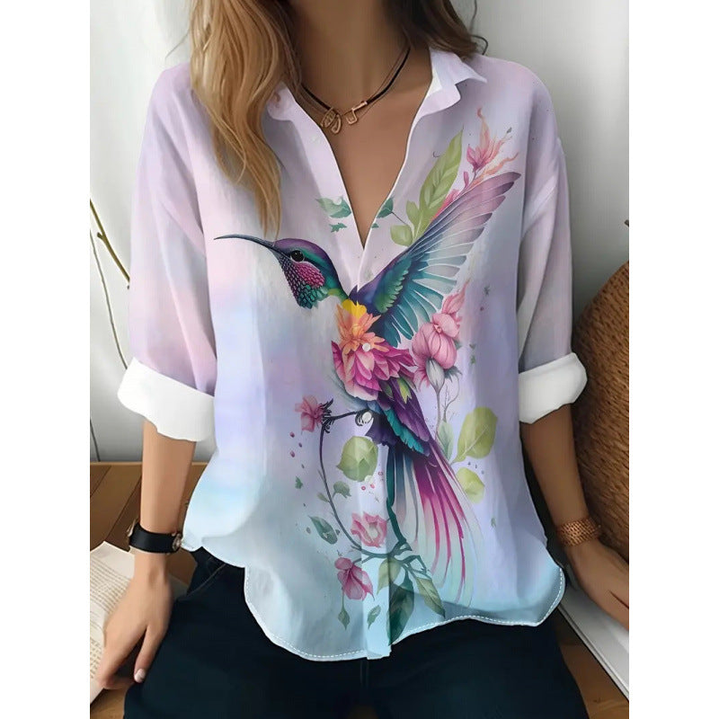 New Floral Print Long-sleeved Shirt Women's Casual Button Tops Clothing