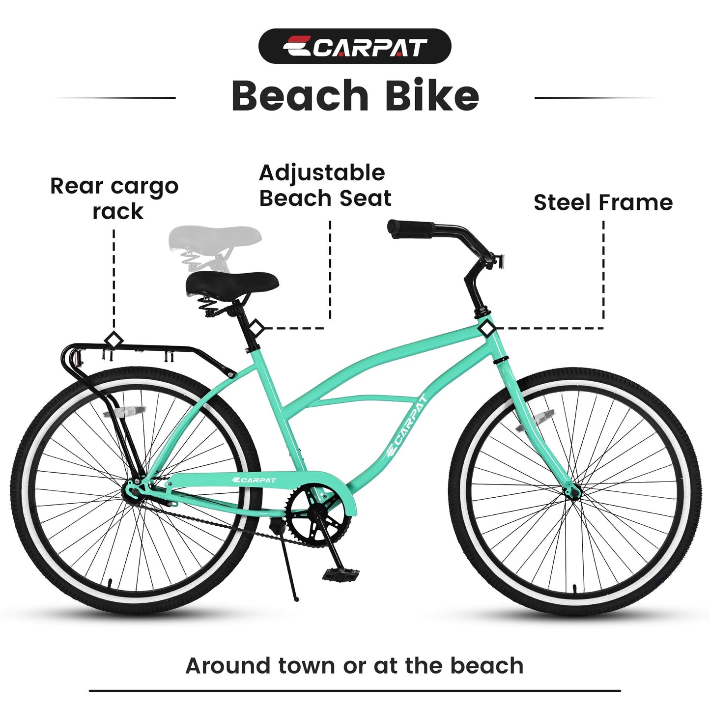 NEW S26204 26 Inch Beach Cruiser Bike for Men and Women, Steel Frame, Single Speed Drivetrain, Upright