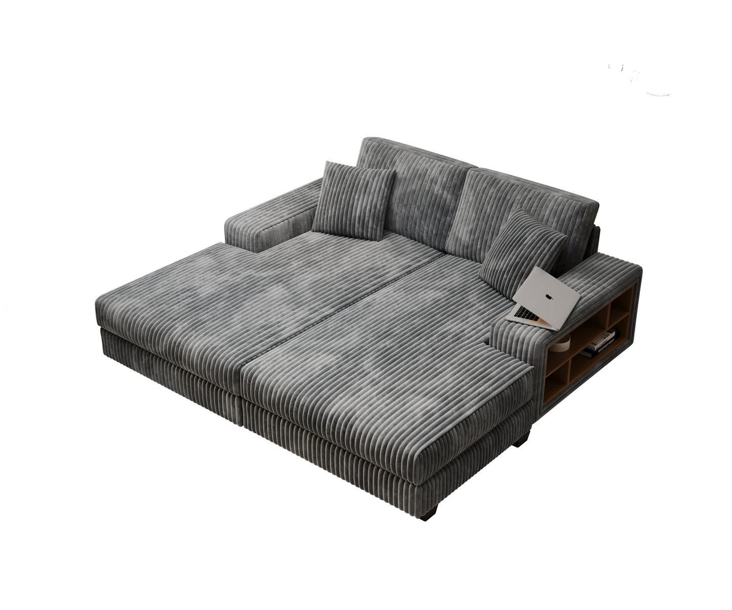 NEW Convertible combination sofa, corduroy fabric, fluffy modern sleeper sofa chair, oversized combination living room double lounge chair,Dark Grey