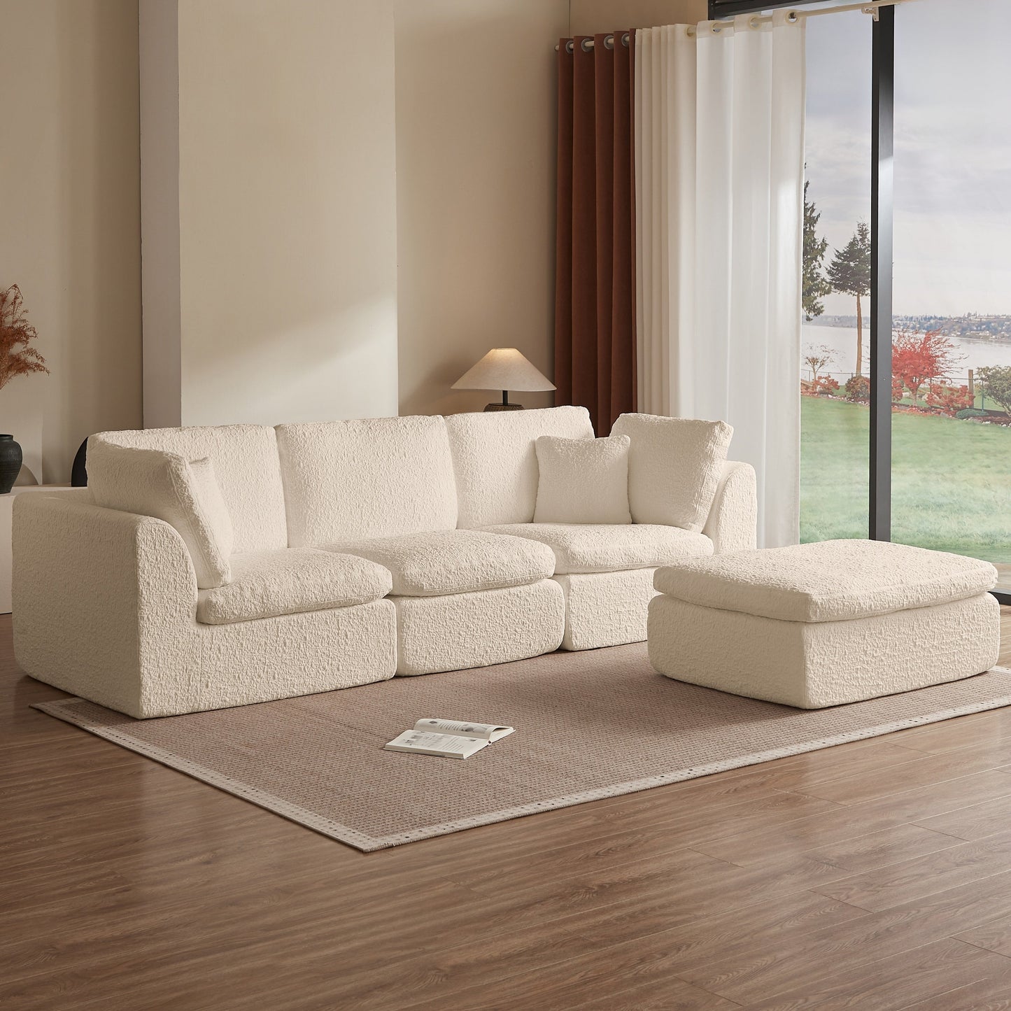 NEW Cloud Style L-Shape Modular Sectional Sofa 3 Seater Convertible Couch with Ottoman