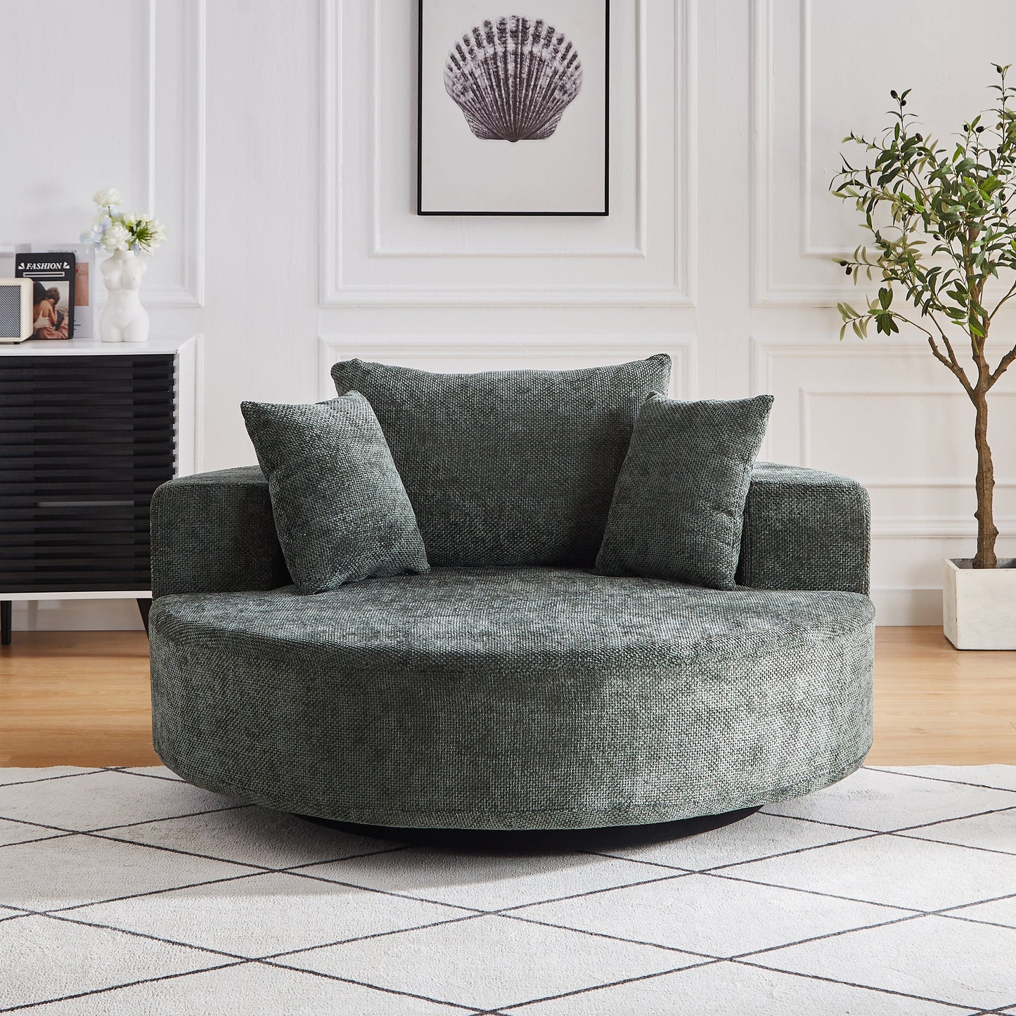 NEW 55''L Chenille Foam Single Swivel Chair, Fluffy Modern Sleeper, 360 Degree Swivel Chair for Living Room, Bedroom, Lounge and Projection Room