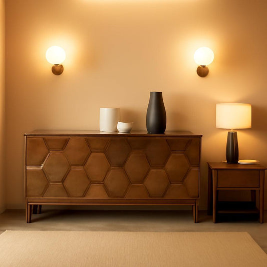 NEW Walnut Mid Century Sideboard Buffet With Solid Wood Legs