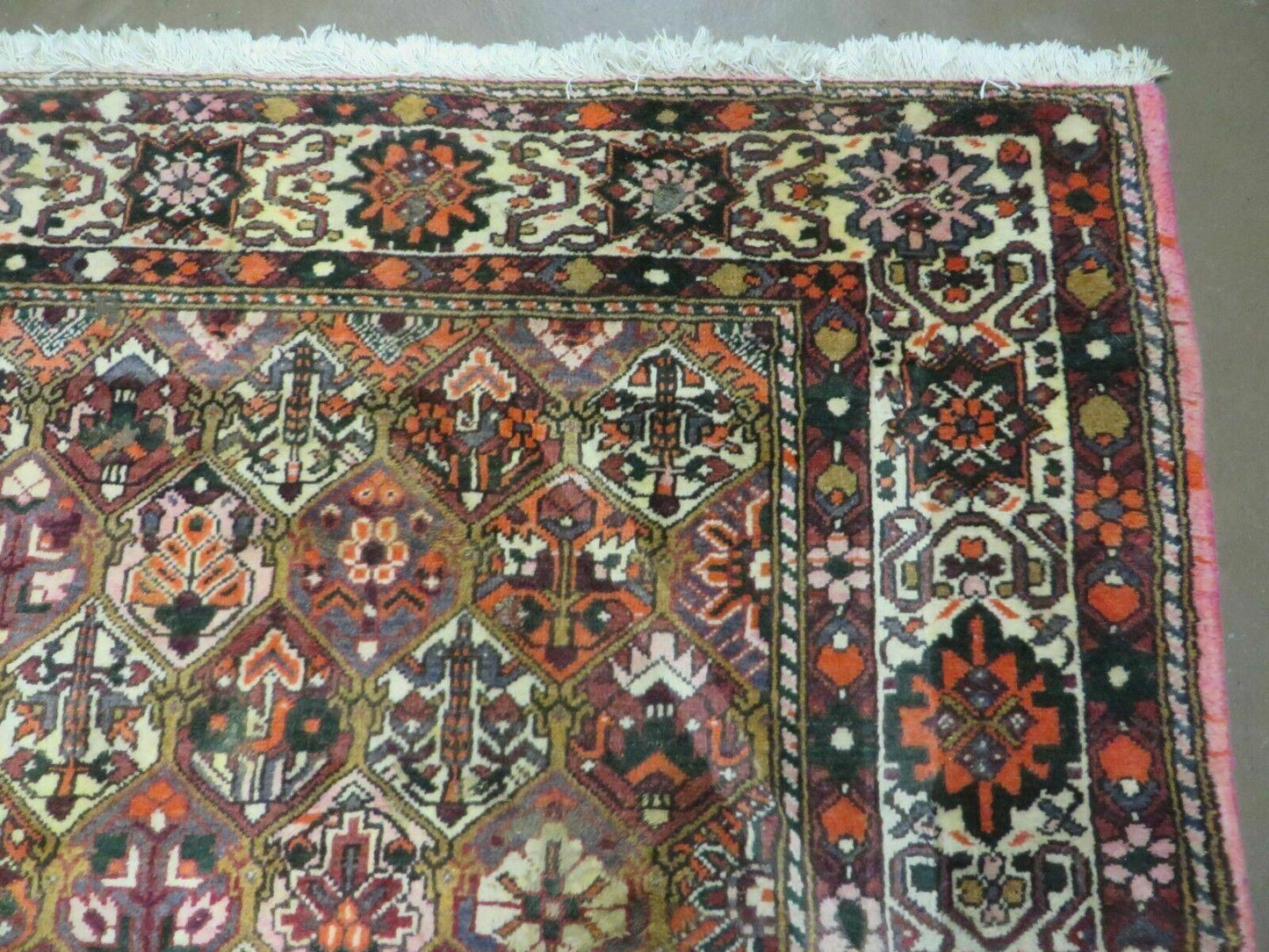 USED Antique Persian Bakhtiari Rug 7x10 - Multicolor Repeated Panel Design - Vegetable Dyed Rug - Hand Knotted Wool Room Sized Oriental Carpet 7 x 10 Rug