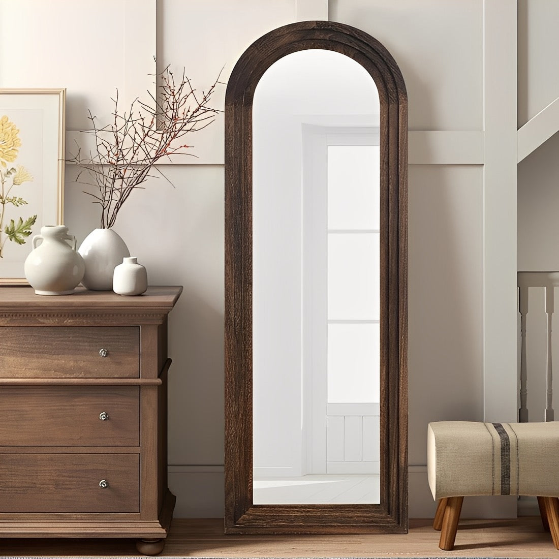 NEW 64"x21" Full-Length Wooden Arched Floor Mirror