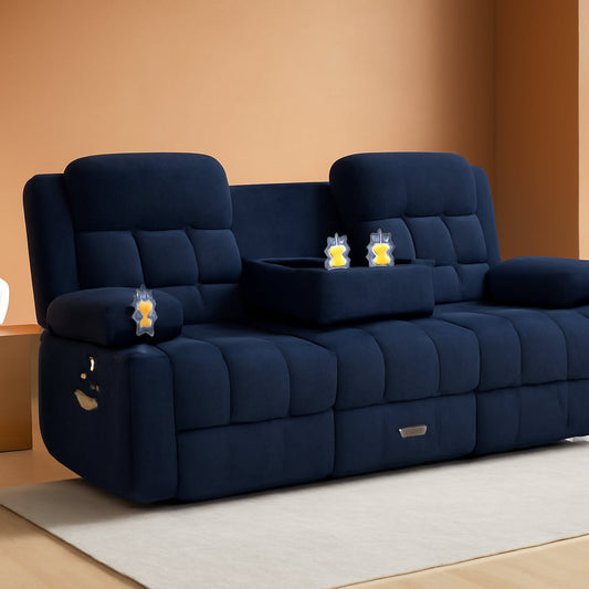 NEW Blue Loveseat Recliner Sofa With Flip Backrest Manual