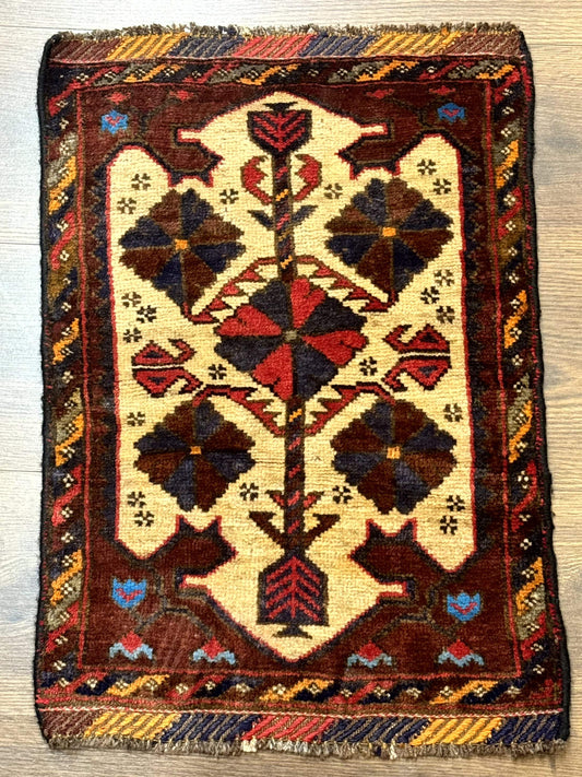 USED Small Persian Baluchi Tribal Rug, Tan, Handmade