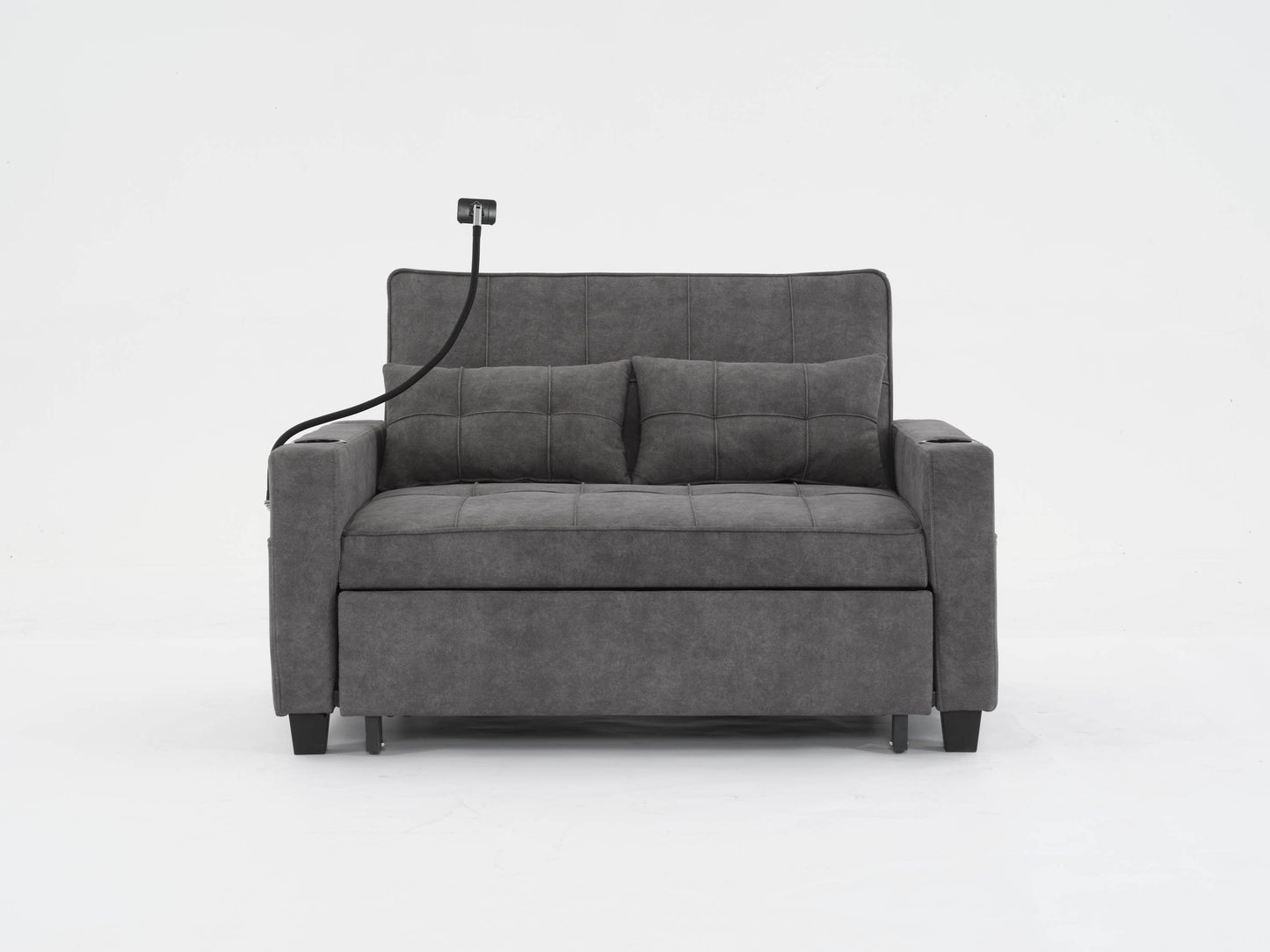 NEW Dark Grey Cloth Fabric 2 Seater Loveseat Recliner Sofa Bed with Adjustable Backrest USB and Cupholders
