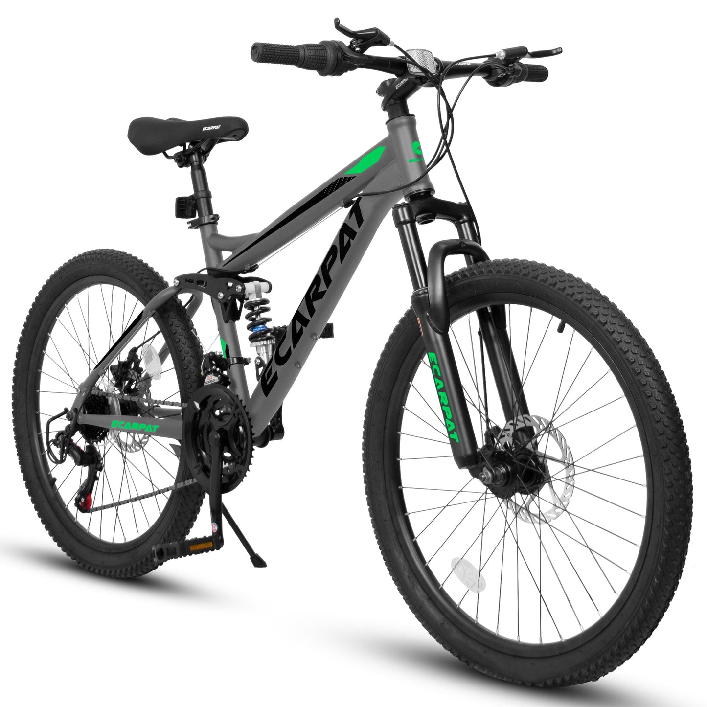 NEW A2460 24 Inch Mountain Bike with Full Suspension, 21 Speed Grip Shifters, High Carbon Steel Frame, Mechanical Disc Brakes, Unisex for Men/Women/ Adults, Ideal for Trails.