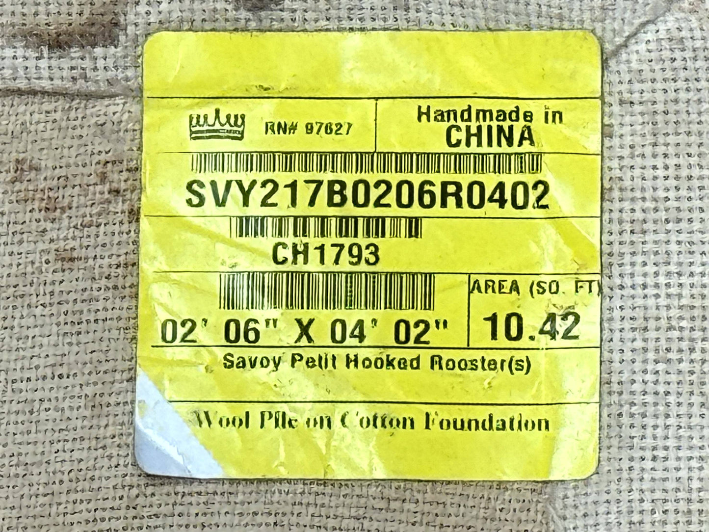 USED Small Vintage Hooked Rug, Roosters, Handmade, Wool