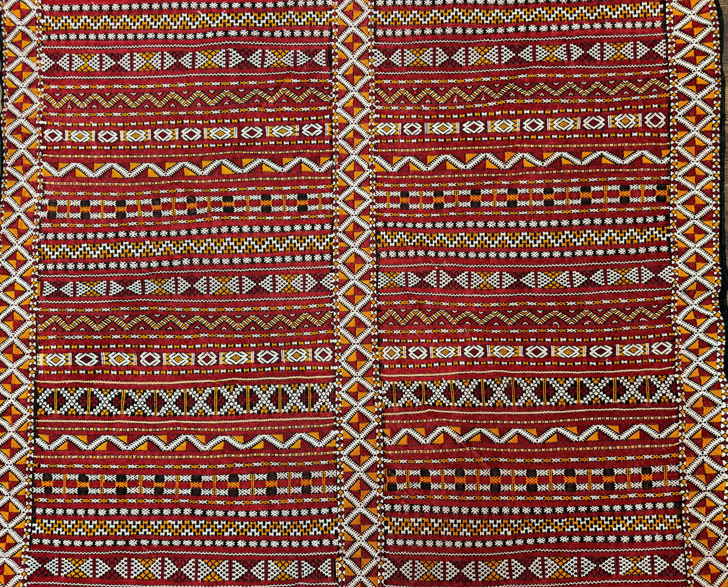 USED Moroccan Kilim Rug 4x8, Flatweave, Bohemian, Red Ivory Orange